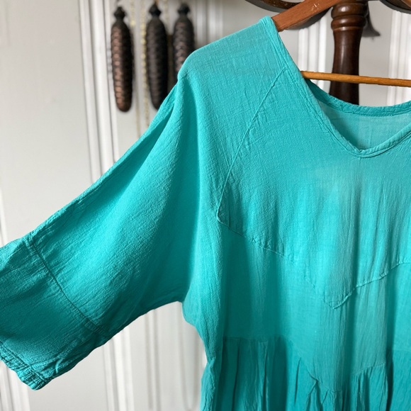 Vintage Turquoise Cotton Princess Cut Summer Midi Dress - Picture 3 of 7